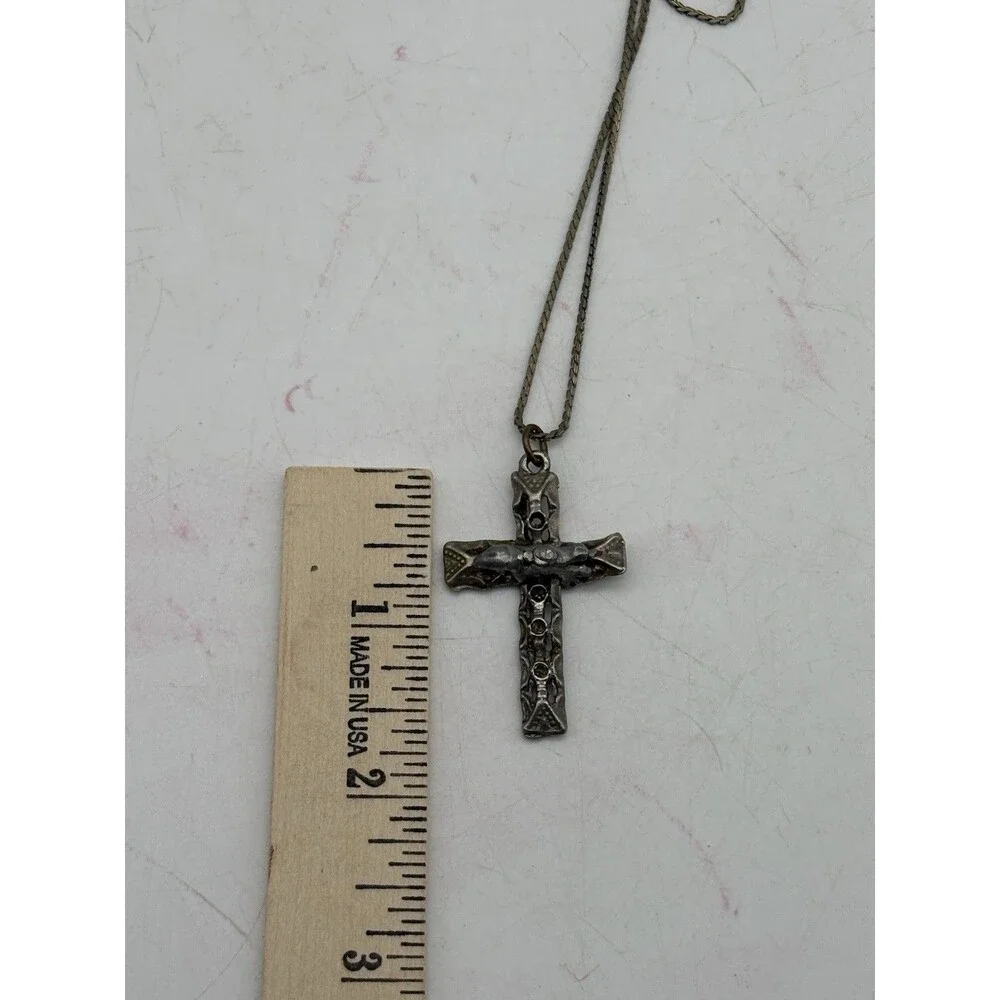 Handmade Artisan Cross Pendant Necklace on Signed Napier Chain Rustic OOAK